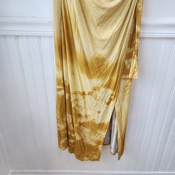 Free People Alyssa Wrap Dress Tie-Dye Yellow Full Length Maxi Women's L - Picture 5 of 11